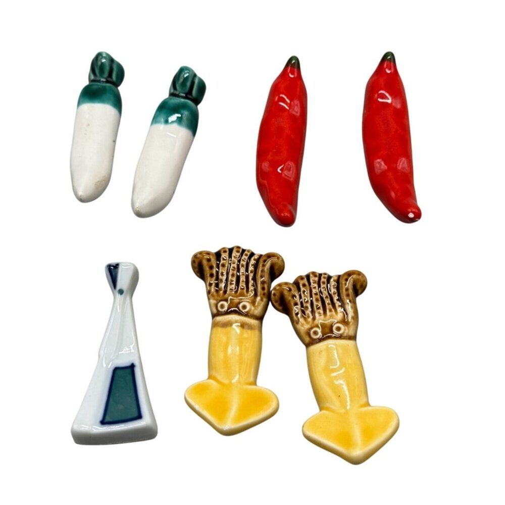Ceramic Vegetable Fish Chopstick Rests Set Of 7 peppers squid OS red green READ